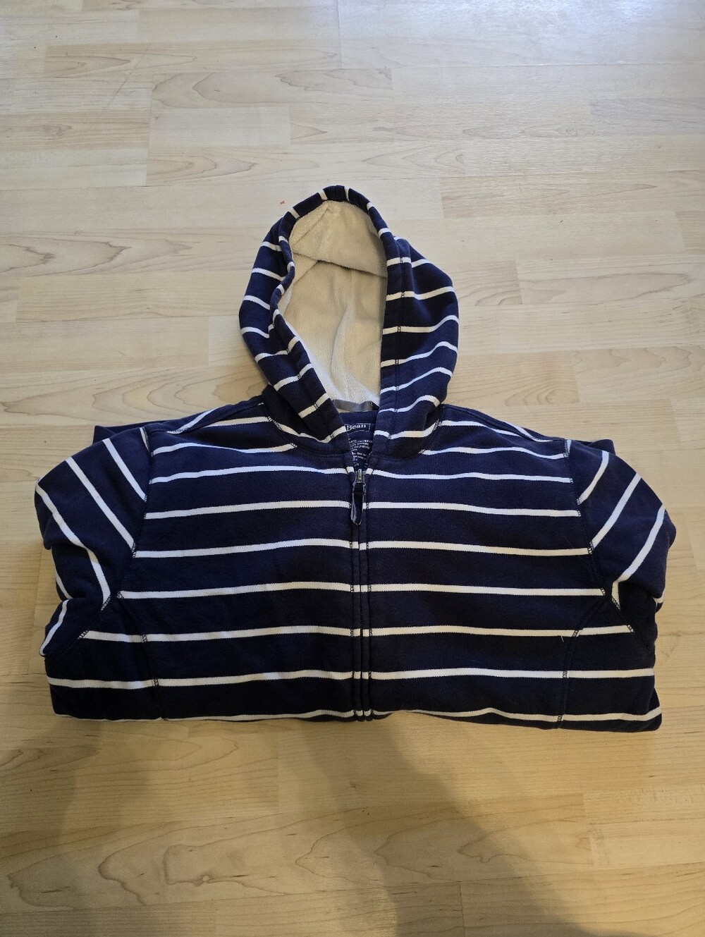 L.L.Bean Navy And White Striped Lined Hoodie Size Large